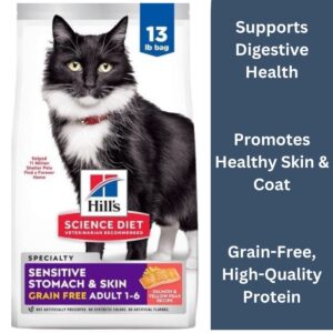 Hill's Science Diet Sensitive Stomach & Skin, Adult 1-6, Stomach & Skin Sensitivity Support, Dry Cat Food, Grain Free Salmon & Yellow Peas, 13 lb Bag