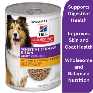Hill's Science Diet Sensitive Stomach & Skin, Adult 1-6, Stomach & Skin Sensitivity Support, Wet Dog Food, Chicken & Vegetables Loaf, 12.8 oz Can, Case of 12