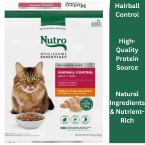 NUTRO WHOLESOME ESSENTIALS Adult Hairball Control Natural Dry Cat Food Farm-Raised Chicken & Brown Rice Recipe, 14 lb. Bag