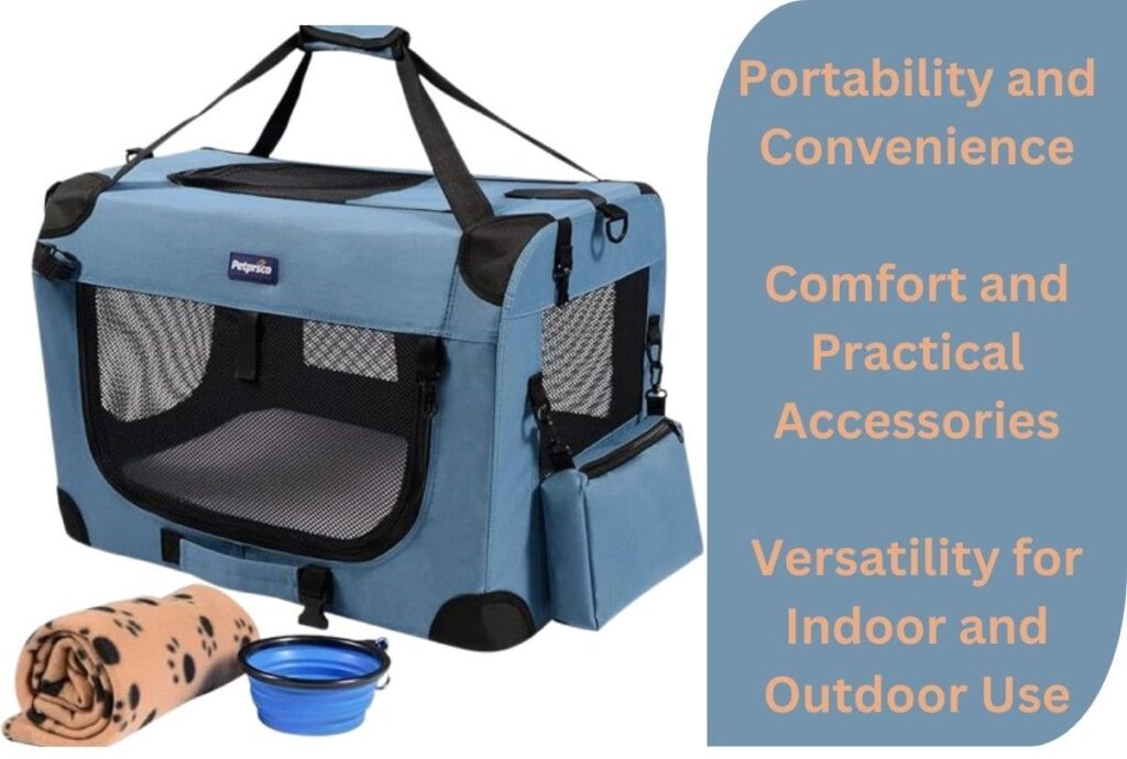 Petprsco Portable Collapsible Dog Crate, Travel Dog Crate 24x17x17 with Soft Warm Blanket and Foldable Bowl for Large Cats & Small Dogs Indoor and Outdoor